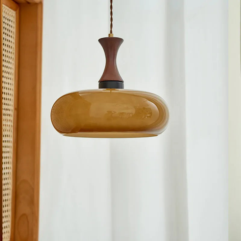 Retro glass pendant light with 30cm semicircle shade in white tri-colour for dining room