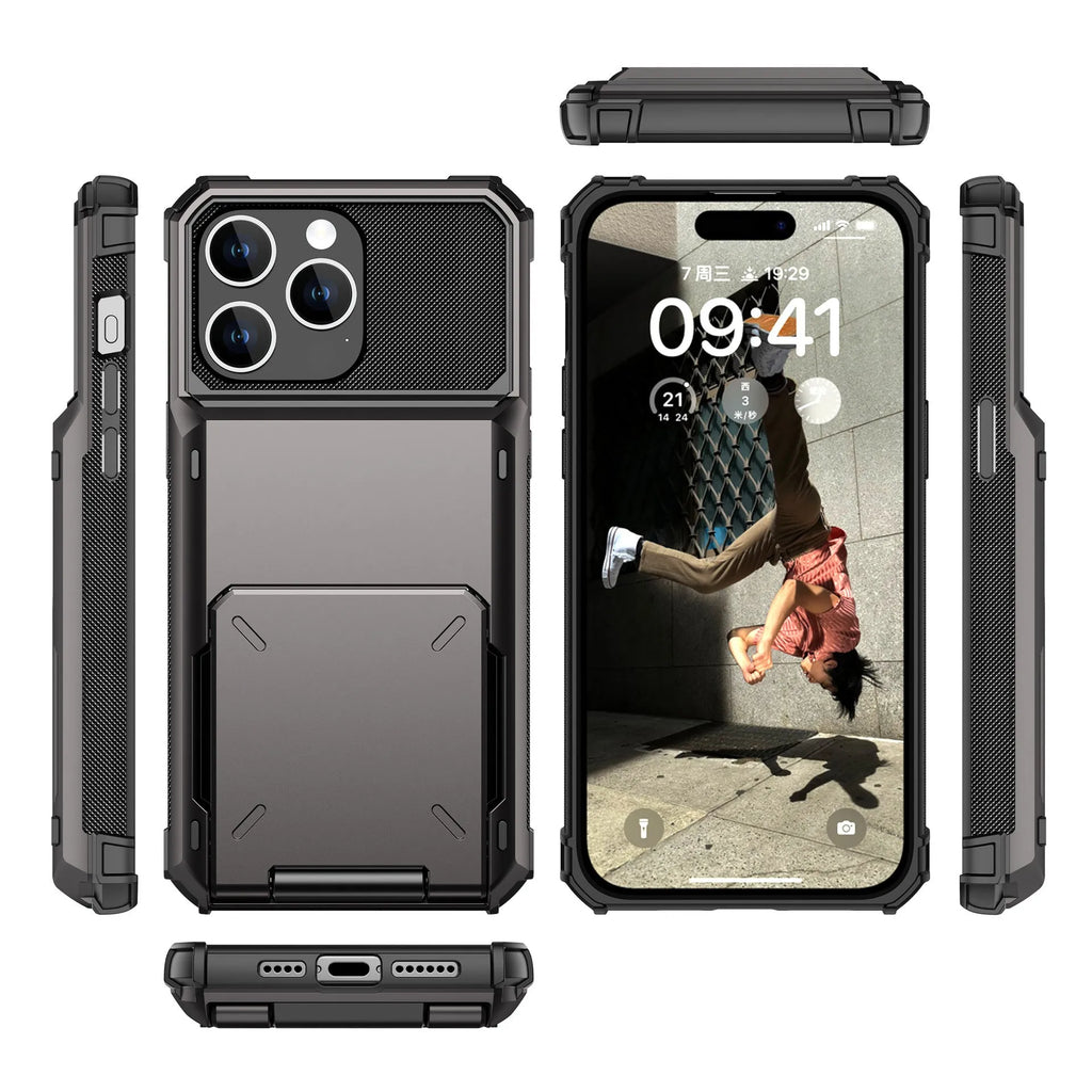Gray fashion flip card phone case for iPhone with card slot and PC shell
