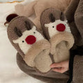 Christmas elk plush slippers for women non-slip PVC sole green colour indoor footwear