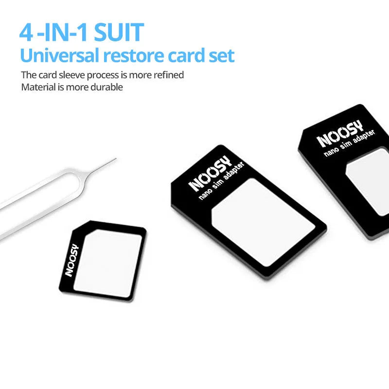 SIM restore four-in-one set showing three SIM adapters and card picking pin in black or white