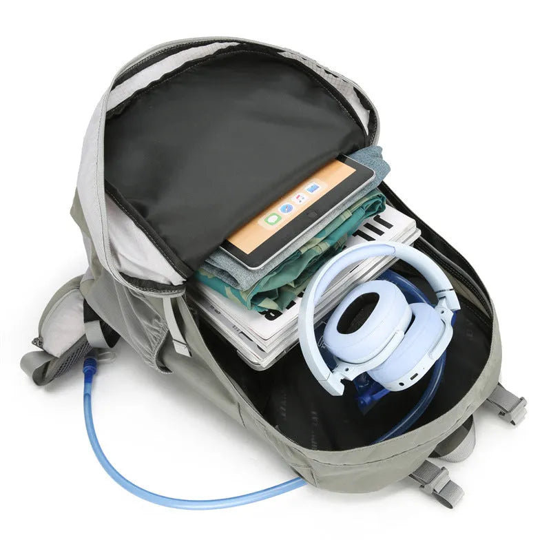 New outdoor 40L backpack in black with waterproof fabric and curved shoulder straps