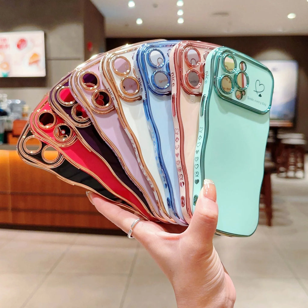Electroplating Wave Love large window phone case for iPhone with anti-fall TPU protection