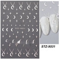 Sheet of black and silver strip nail stickers with love pattern designs from the Cartoon series.