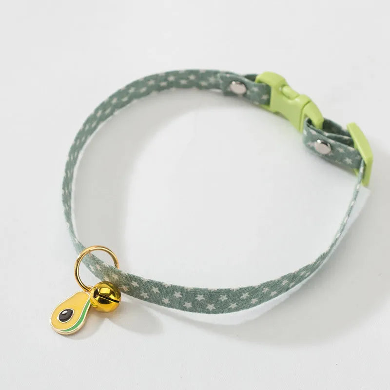 Adjustable cat collar with bell pendant and bow tie decoration for small pets in green, pink or yellow