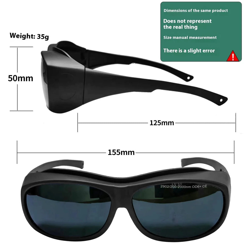 Photon skin rejuvenation and welding goggles with clear PC lenses for 200–2000nm laser protection.