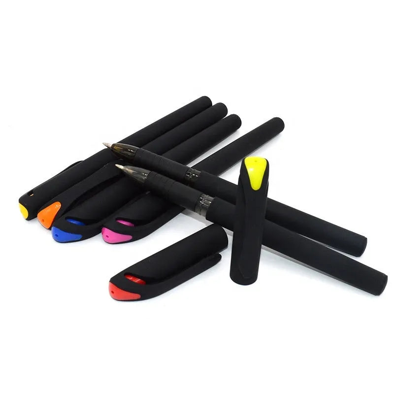 Set of 10 plastic gel pens with black refills showing 14cm length