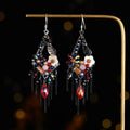 Women's hand-woven Bohemian earrings with artificial crystal and alloy in red and black, champagne, and amethyst colours