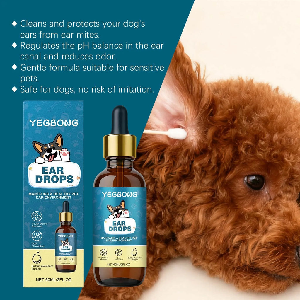 60ml bottle of dog ear care drops with chamomile extract for gentle pet ear cleaning