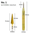 HSS step drill bit and centre punch set for metalworking with three graduated bits