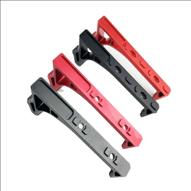 Aluminium hand stop accessory for M-LOK and KEY-MOD firearm handguards in black and red finishes