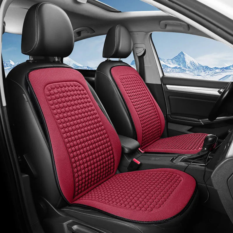 Cool silk tie-free massage seat cushion for car front single seat in Carbon Black, Fashion Gray, wine red, dark green, or eye-catching blue.