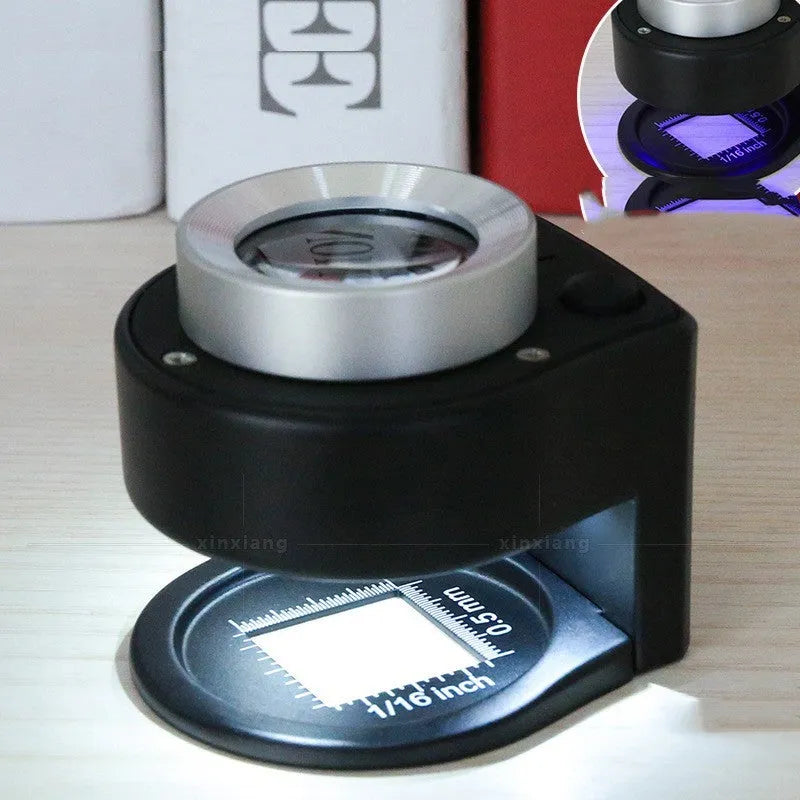 30x full metal magnifier with 6 LED light, graduated scale, 26 mm lens, black or white