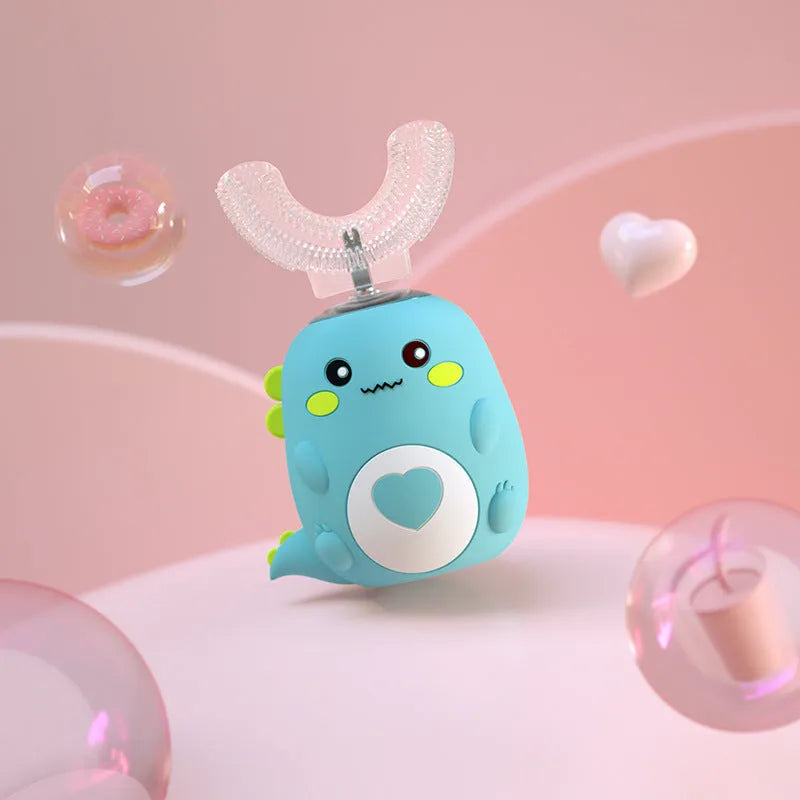 Children's electric toothbrush with food-grade silicone U-shaped head in Little Dinosaur design, 360-degree cleaning, USB charging