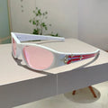 PC material windproof sports sunglasses showing black frame with blue lens option