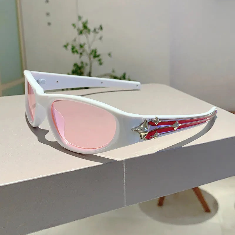 PC material windproof sports sunglasses showing black frame with blue lens option