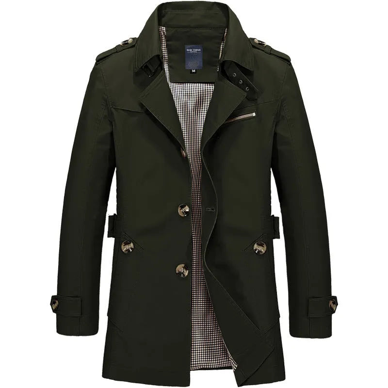 Men's mid-length windbreaker jacket in cotton, available in ArmyGreen, Black, Dark khaki, Light Khaki, Navy blue