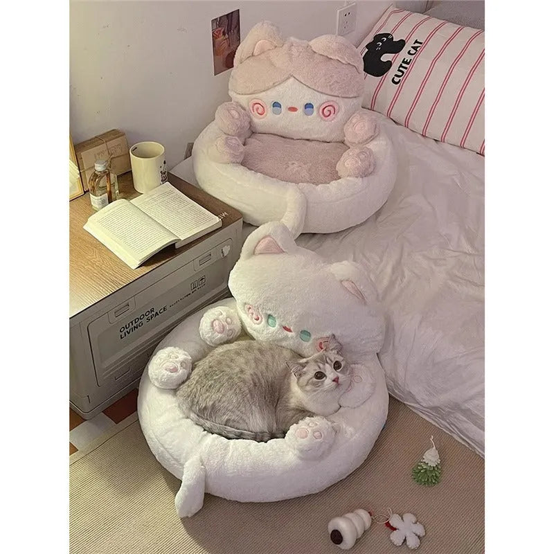 Cat nest with wooden frame in hug design, Christmas tree pattern, size 48x38cm
