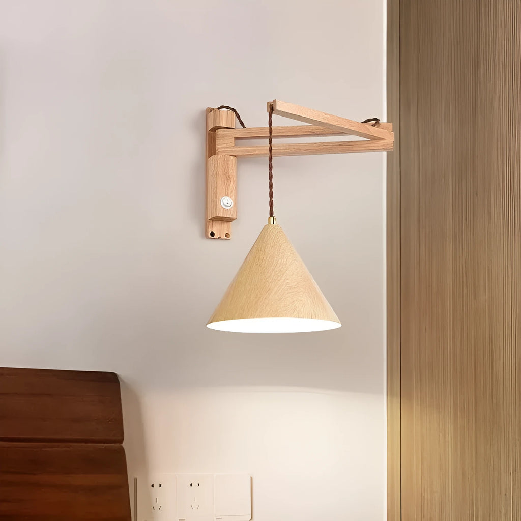 American retro bedroom bedside lamp with rocker arm, 20cm walnut colour shade on table