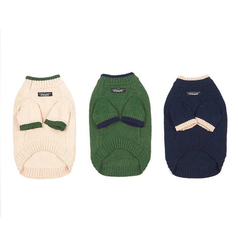 British style pet sweater with contrast colour two-leg design in wool blend material