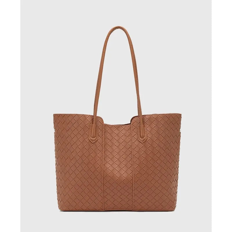 High-grade Korean style women's shoulder bag in brown with horizontal square shape and PU material