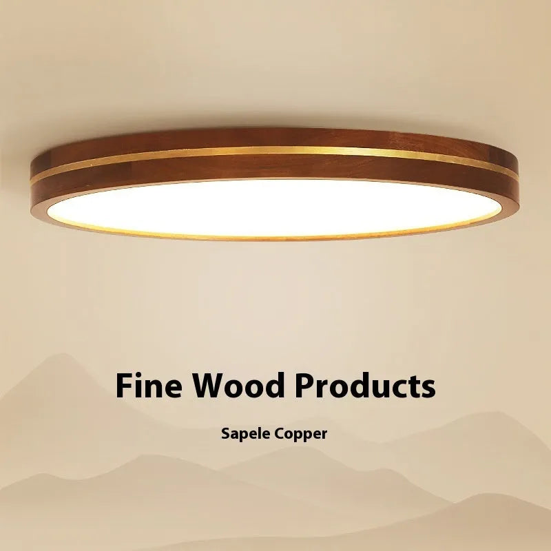 New Chinese style wooden ceiling lamp 30cm LED tri-colour dimmable for living room