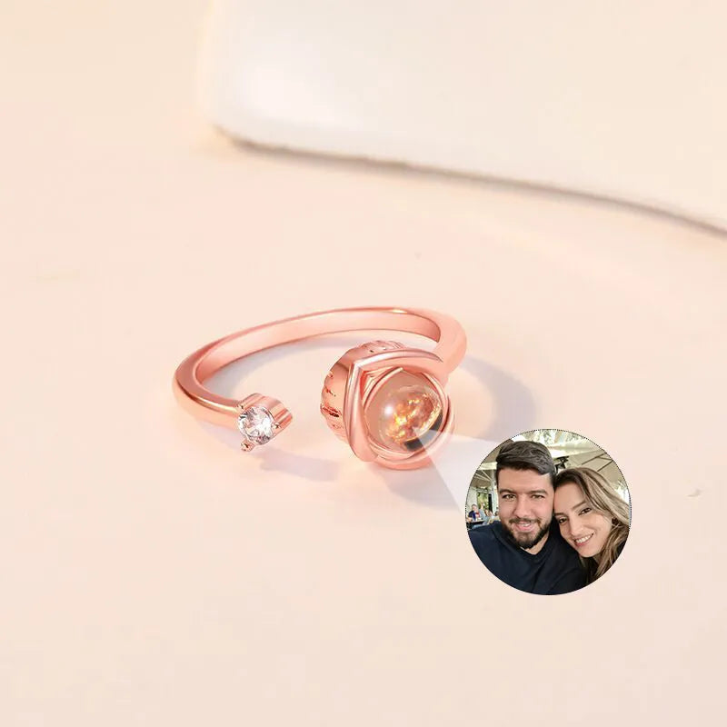 Projection custom couple ring in rose gold copper with adjustable band