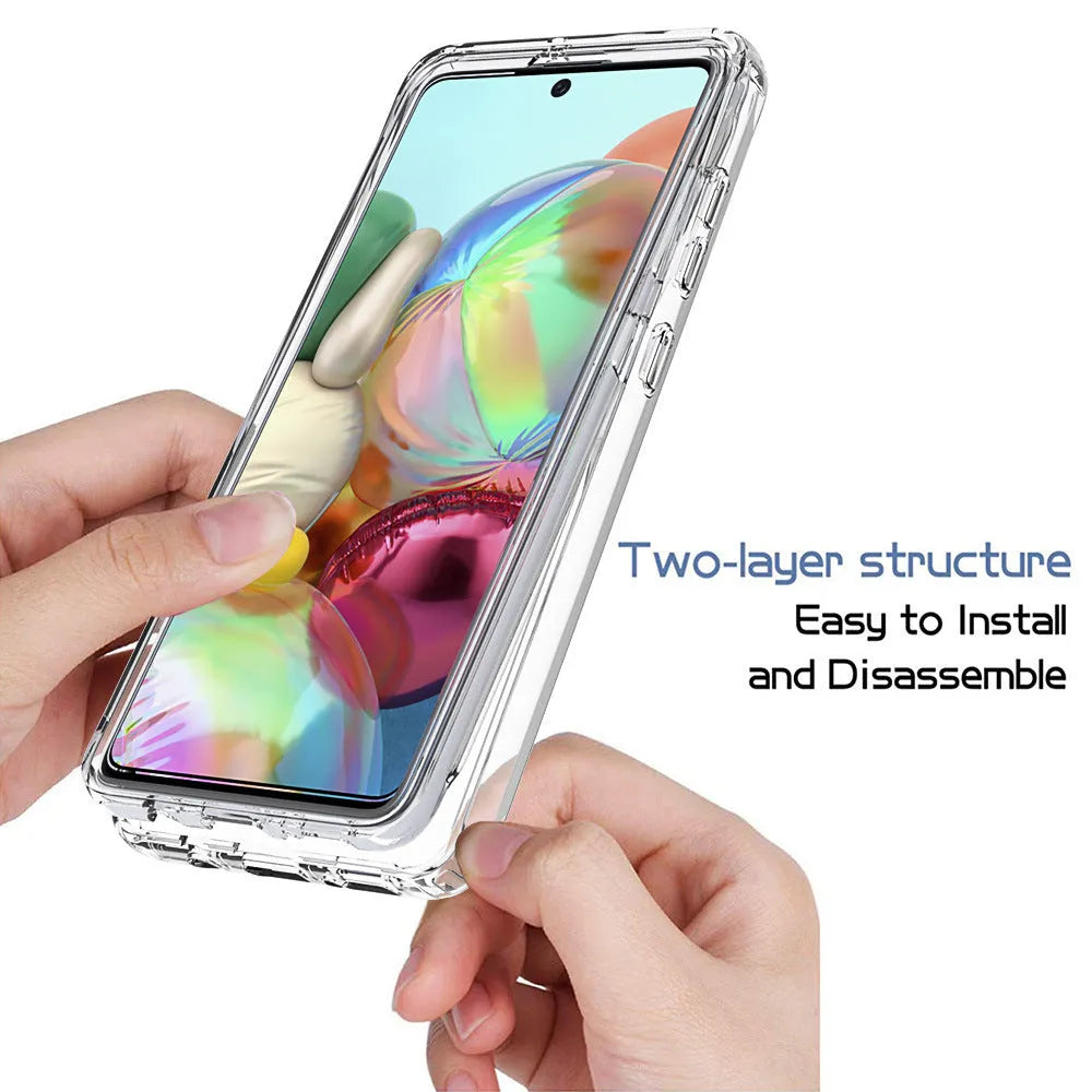 Transparent Samsung phone case showing clear back cover with bumper edges on compatible Galaxy device