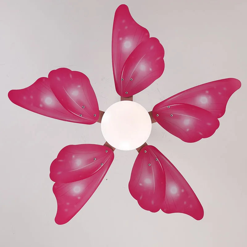 Modern chandelier with remote LED invisible electric fan, acrylic shade, wooden blades, 42-inch diameter DC motor