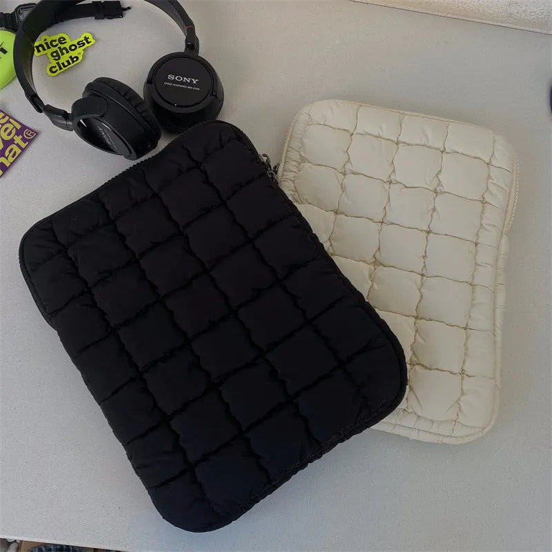 Large capacity cloud cotton nylon laptop bag shown in black and white colour options