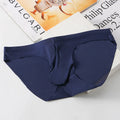 Men's ice silk seamless briefs with gun egg compartment in multiple colour options showing mid-waist design