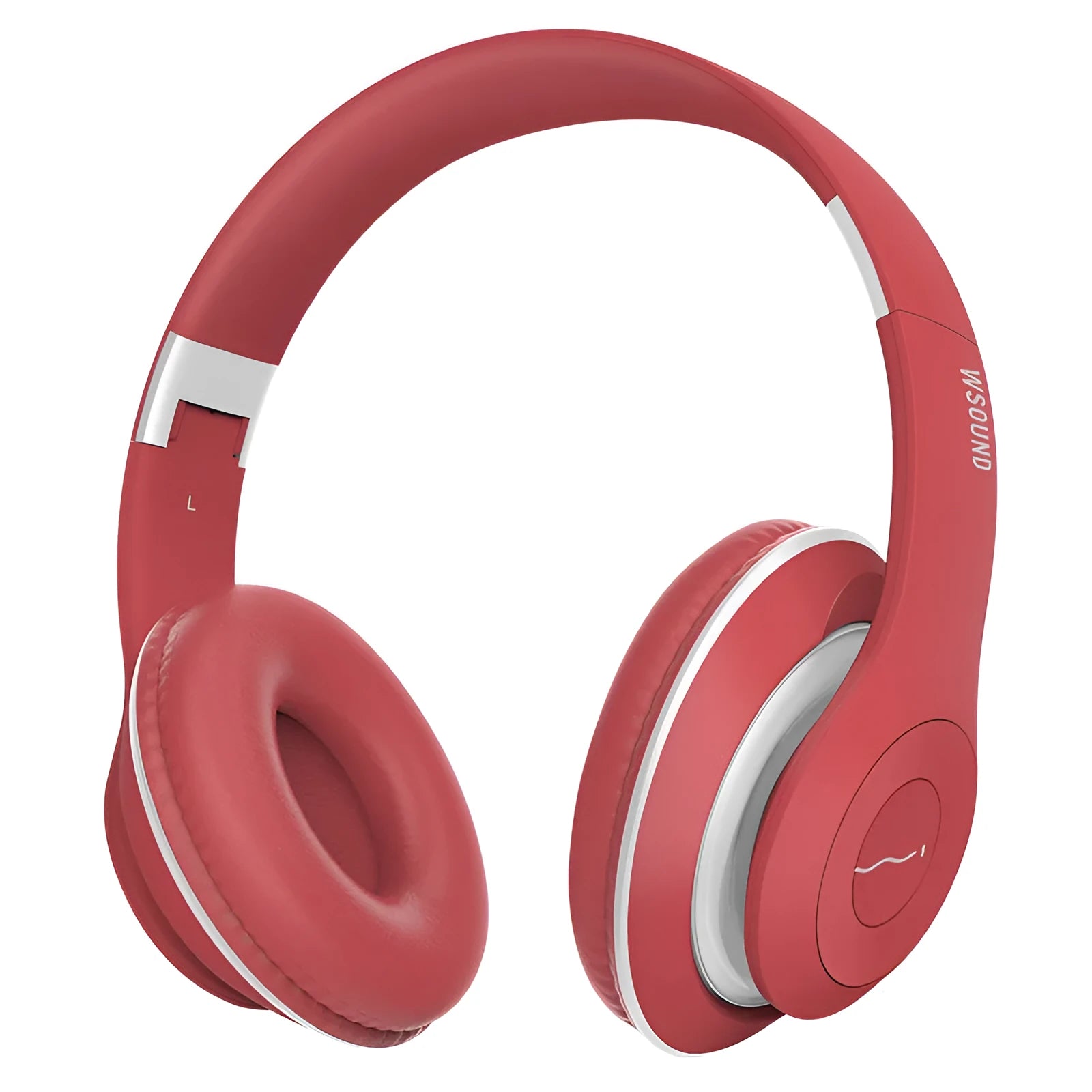 Blue and red Bluetooth wireless stereo headsets on a table.