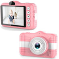 3.5 inch large screen cartoon digital HD camera for kids in pink with anti-fall silicone case