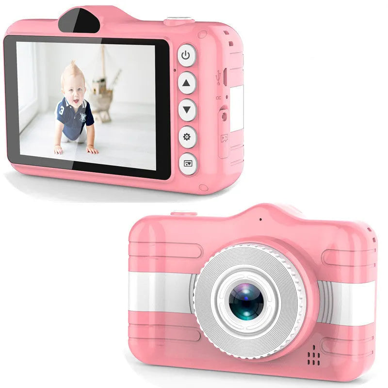 3.5 inch large screen cartoon digital HD camera for kids in pink with anti-fall silicone case