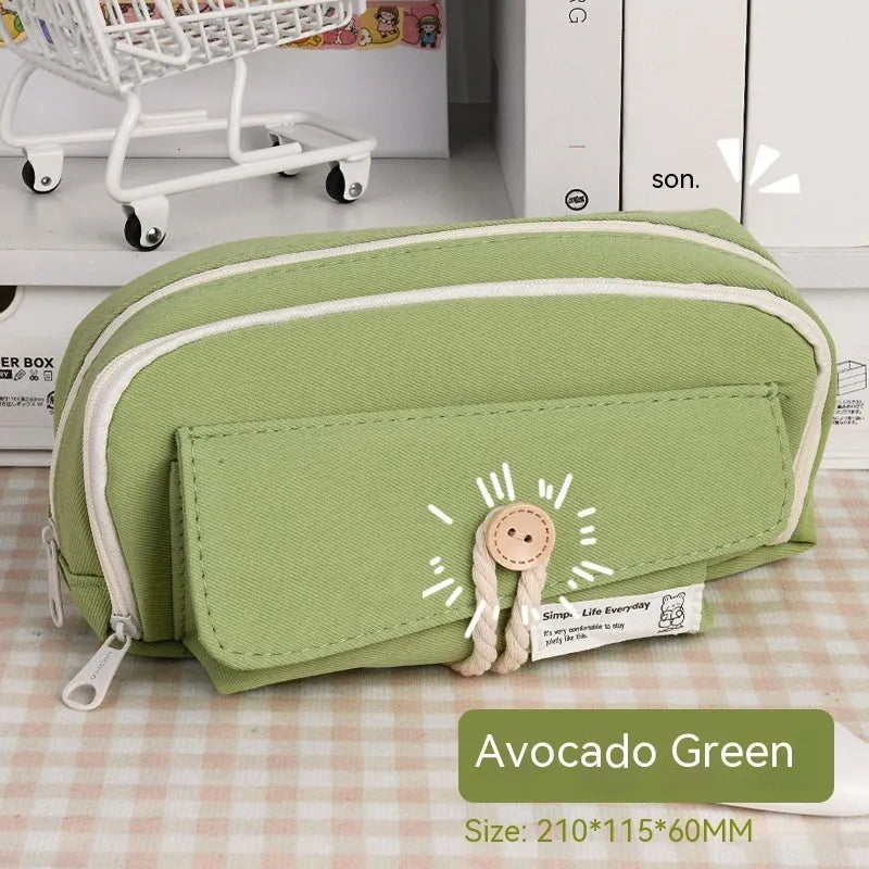 Canvas pencil case in Korean style with large capacity for approximately 80 pens