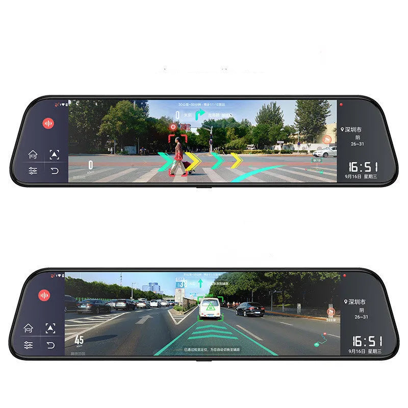 12-inch rearview mirror tachograph with dual cameras for commercial vehicles