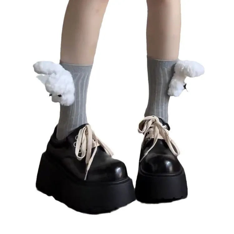 Matte black women's lace-up shoes with a chunky 6-8cm heel and round toe on a white background.