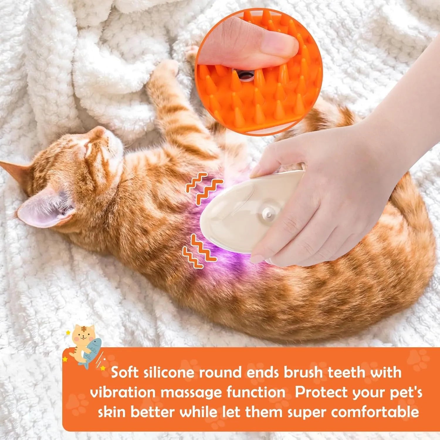 Yellow cat steam brush with silicone bristles, water tank, and ringworm detector lamp for pet grooming