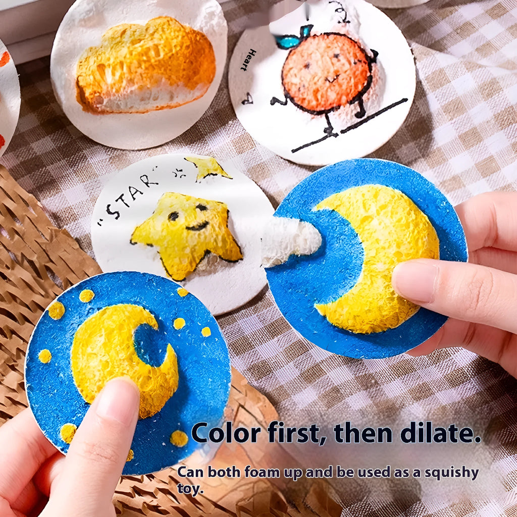 Wood pulp painting sponge set with three shapes and fountain pens for cartoon art