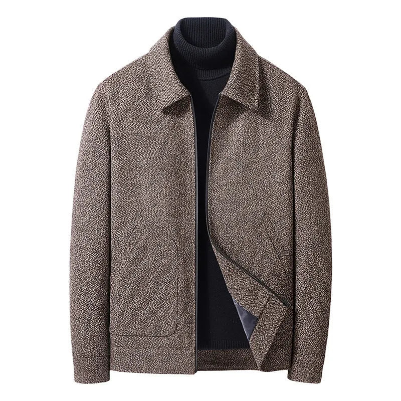 Men's bamboo fiber Vinylon woolen long sleeve coat in black, gray, brown, and coffee sizes M to 5XL