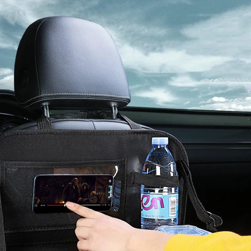 Car seat back storage bag in black Oxford cloth hanging on seat back, 54 x 42 x 22cm multi function organiser