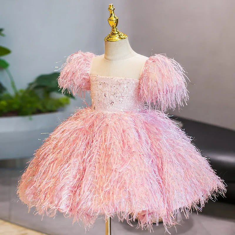 Polyester girl princess dress in pink T122, suitable for children 80-150cm height