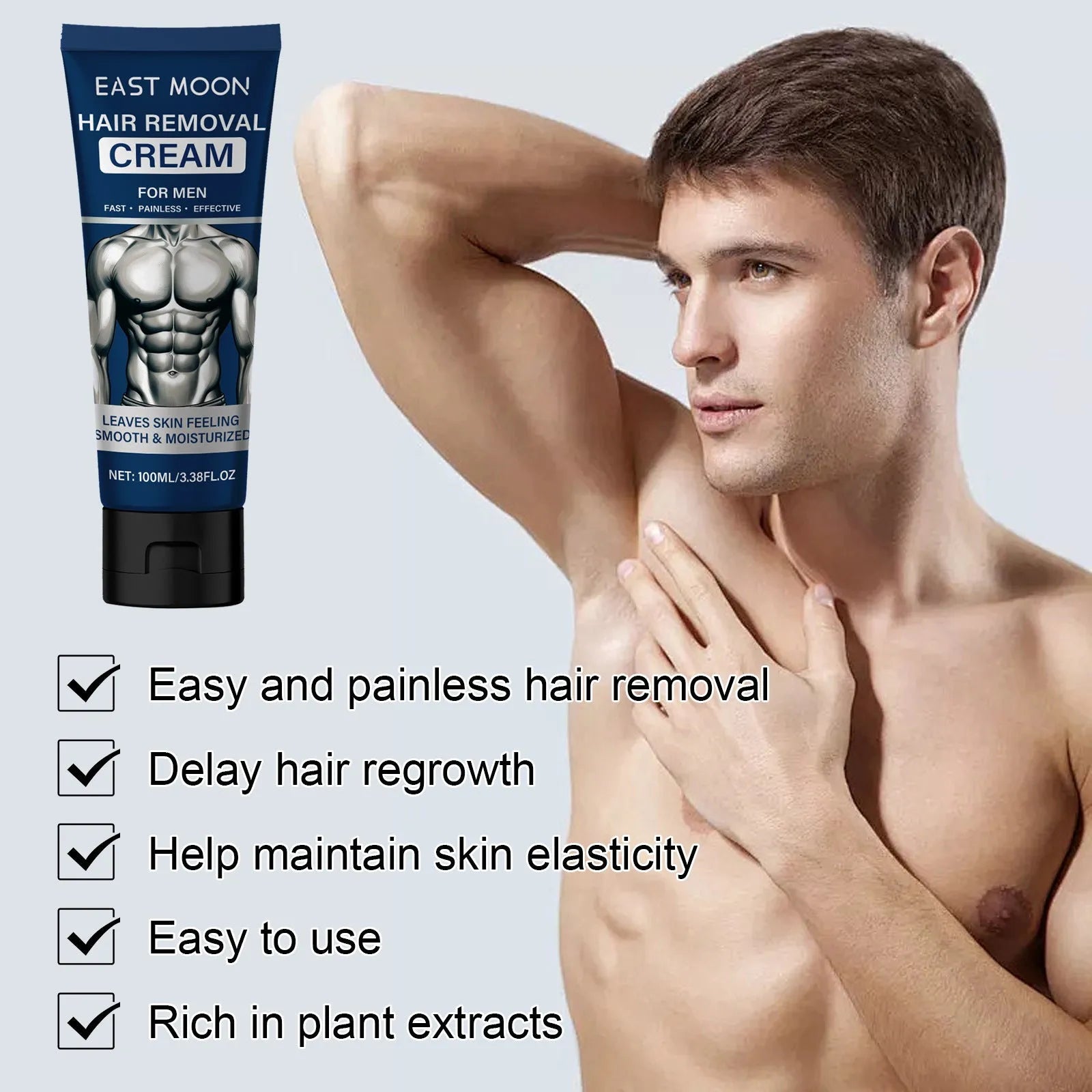Men's hair removal cream 100ml container for beard, armpit, hand and leg application