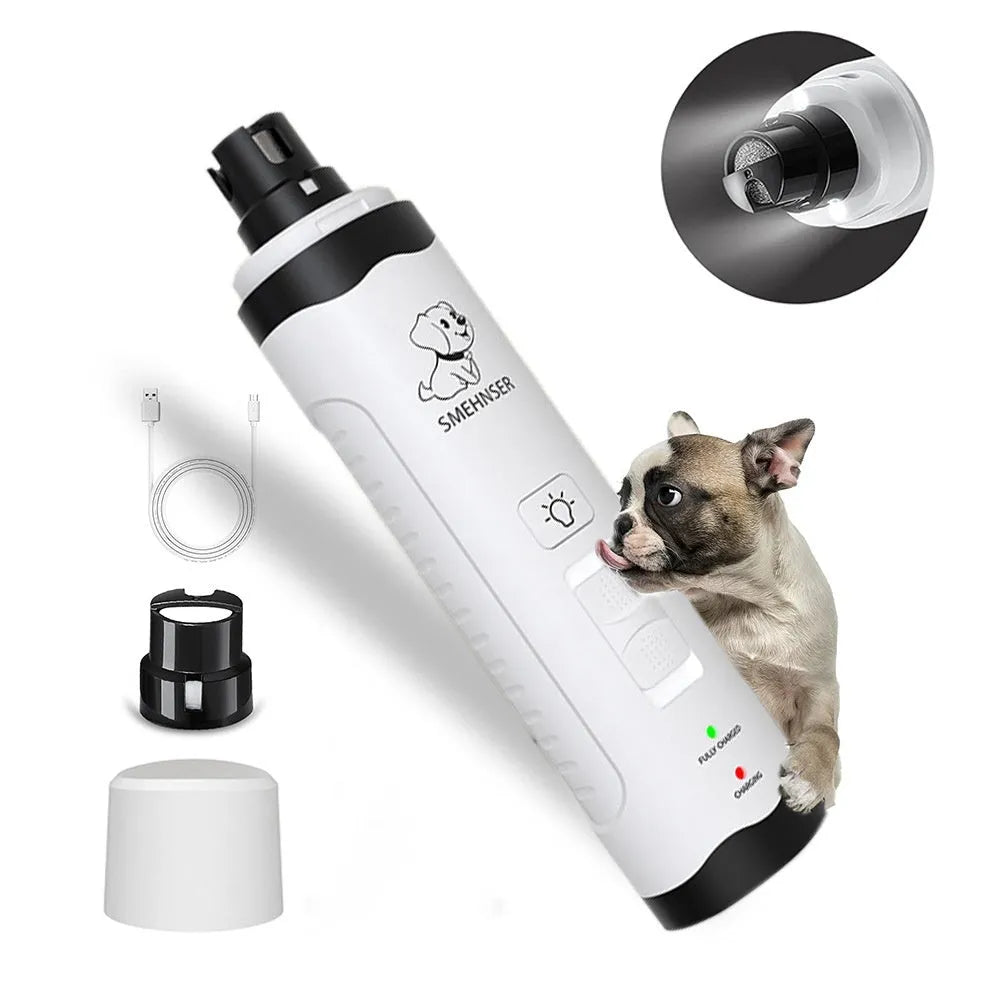Electric dog nail grinder with LED display showing three speed settings for pet claw care