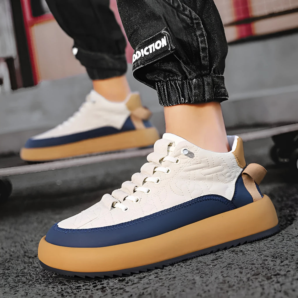 Men's casual board shoes synthetic PU upper elastic band thick sole black orange black white Milan sizes 39-44