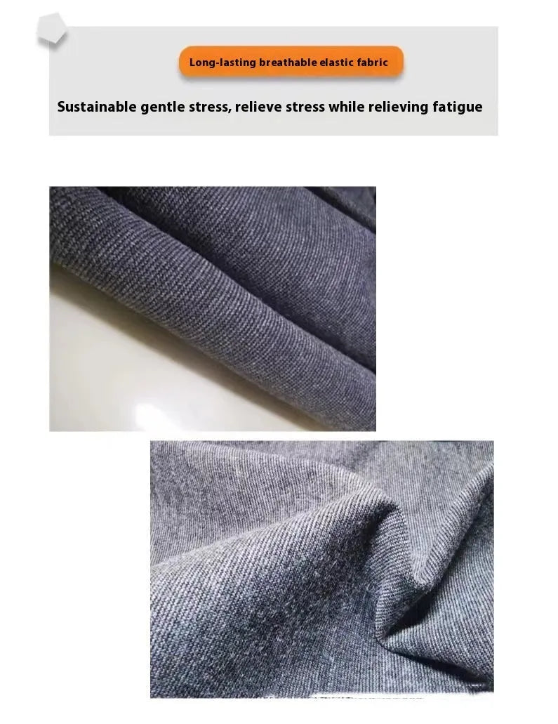 Heather grey dog anxiety vest in brocade cotton ponte-de-roma fabric on a medium-sized dog.