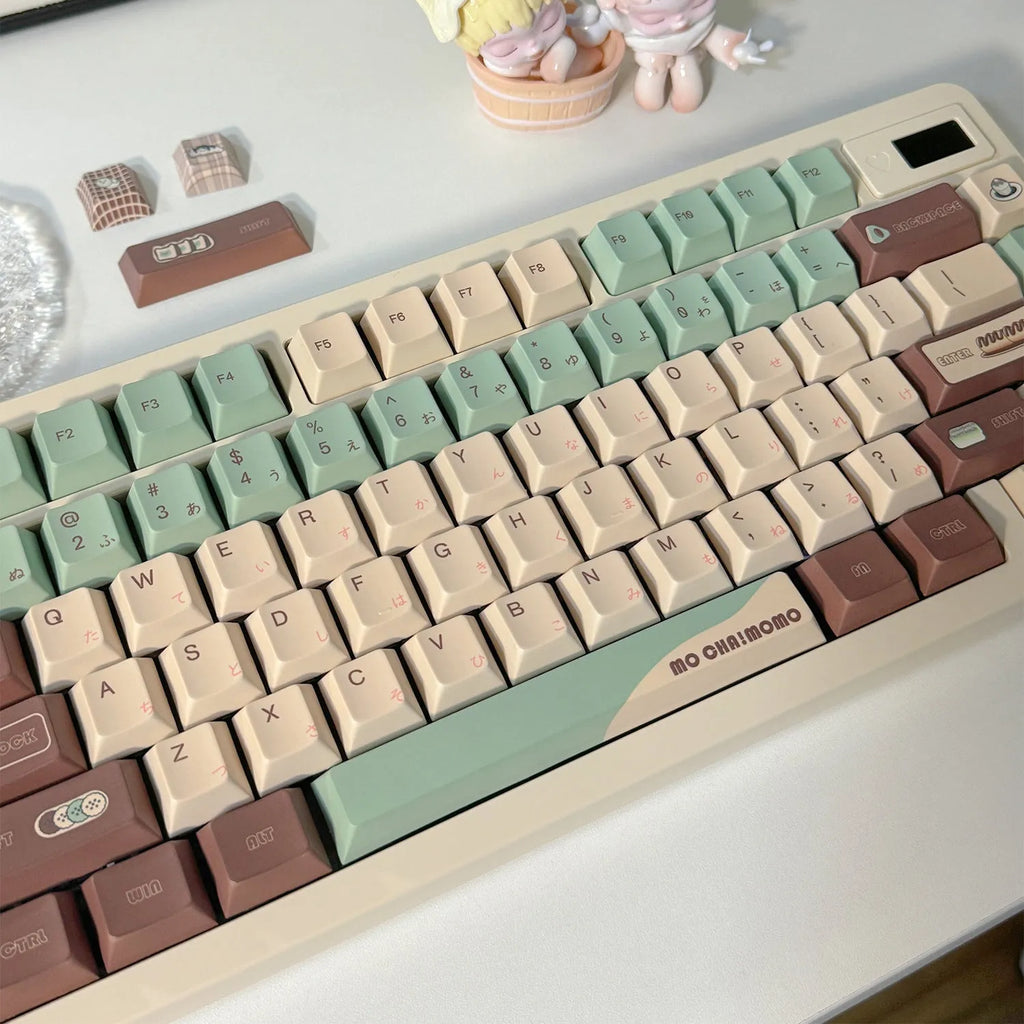 Matcha coloured mechanical keyboard key caps with cross satellite shaft design for switch compatibility