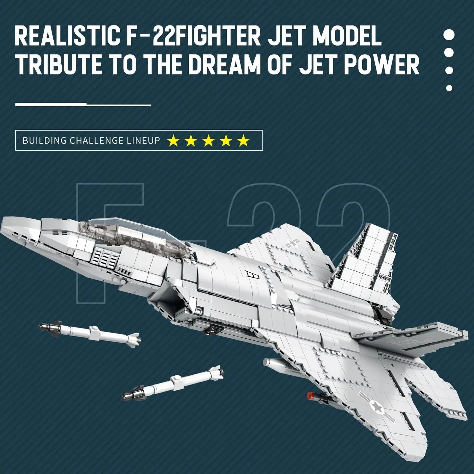 Aerospace military aircraft F-22 Raptor building blocks toy with 1837 pieces in colour box