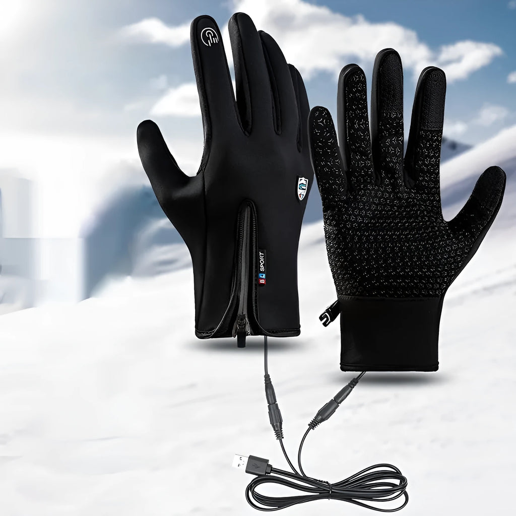 USB heating cycling gloves in constant temperature black with windproof waterproof touch screen and reflective night vision