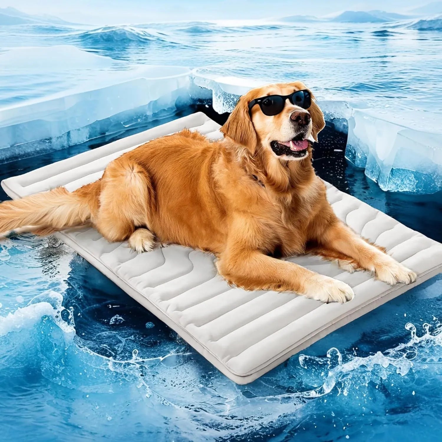 Gray polyester pet ice mat for summer heatstroke prevention, available in sizes S M L XL