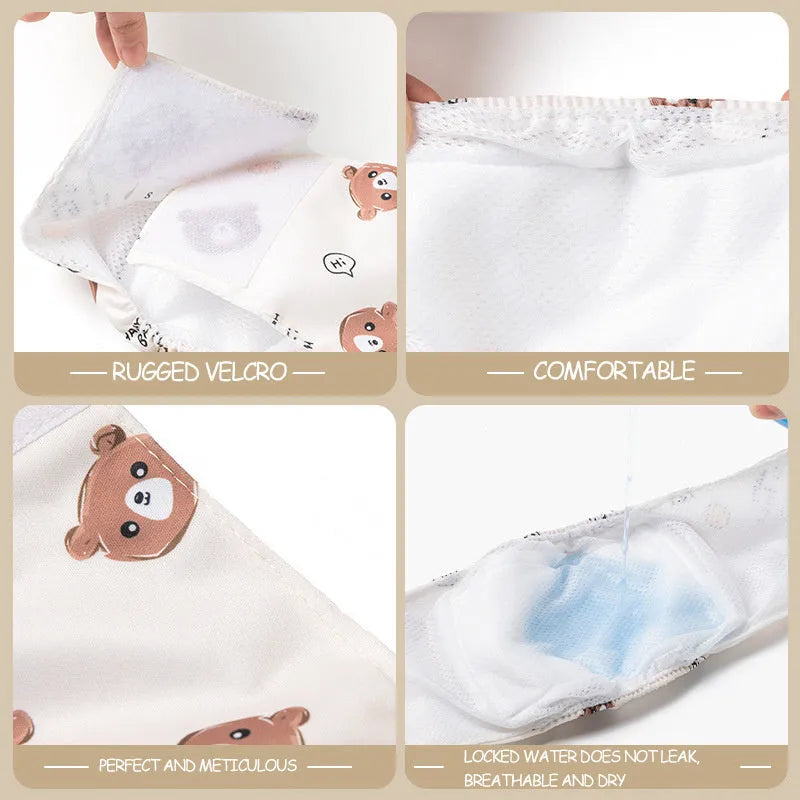Reusable male dog diaper belly band with cartoon bone paw print design and fastener tape.